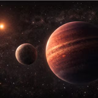 Vue d’artiste du système HD 206893 : un compagnon substellaire orbite autour de l’étoile et pourrait lui-même héberger une exolune massive. © DR